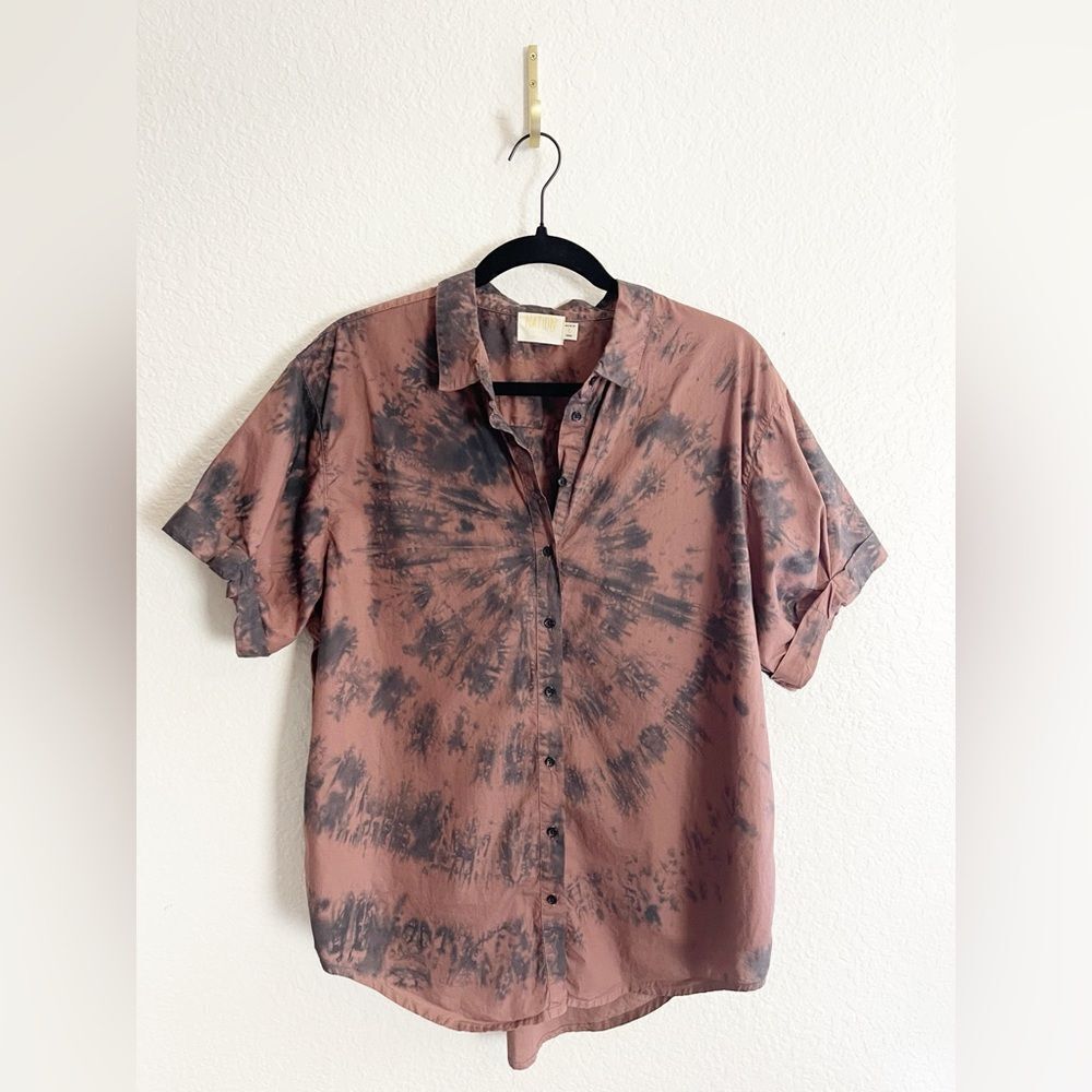 Nation LTD Los Angeles Tie Dye Tie Front Chocolate Brown Top Hi low - Picture 2 of 5